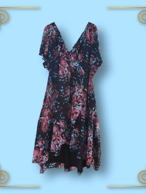 Torrid Grey Floral High-Low Fo-Wrap  Dress